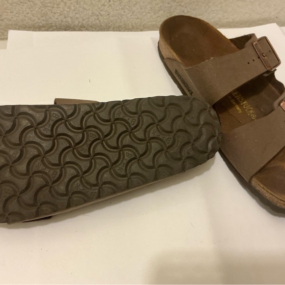 Birkenstock Brown Suede Two-Strap Slide Sandals unisex L9 M7 - Picture 4 of 5